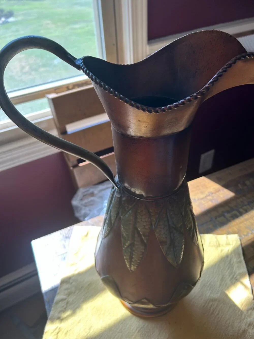 Stunning Vintage  Hand Hammered Decorative   Metal Pitcher   made of brass and c